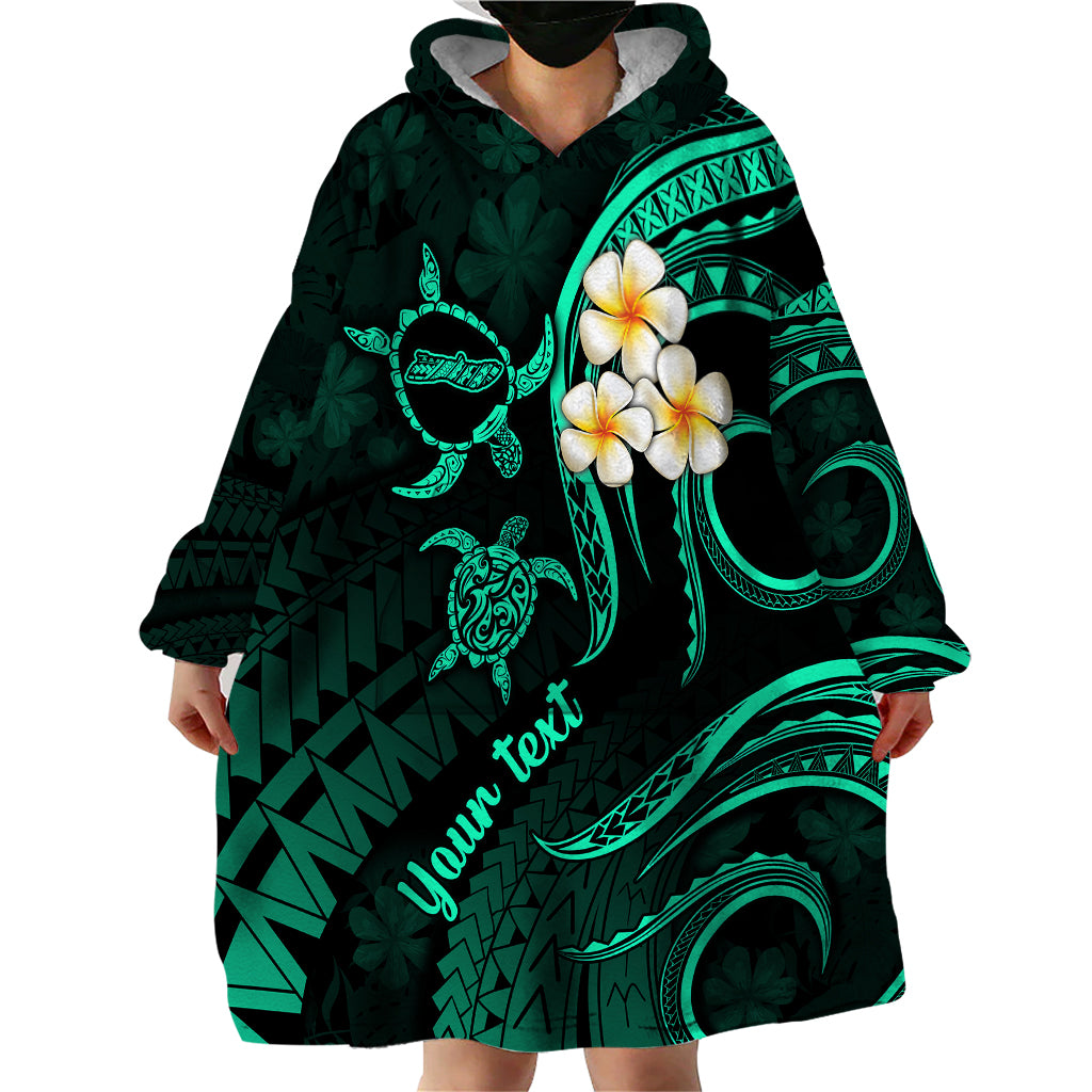Personalised Molokai Hawaii Wearable Blanket Hoodie Polynesian Tattoo and Pacific Plumeria Turquoise Vibe LT9 - Polynesian Pride