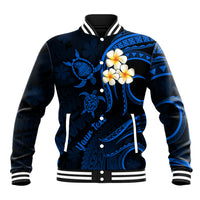 Personalised Lanai Hawaii Baseball Jacket Polynesian Tattoo and Pacific Plumeria Blue Vibe LT9 Unisex Blue - Polynesian Pride