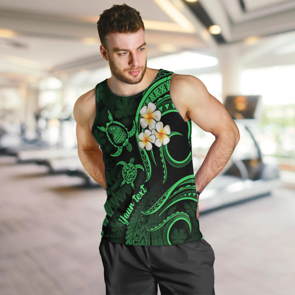 Personalised Lanai Hawaii Men Tank Top Polynesian Tattoo and Pacific Plumeria Green Vibe LT9 - Polynesian Pride