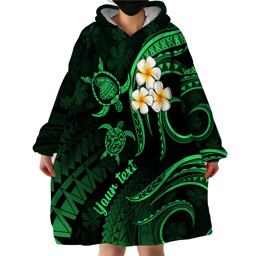 Personalised Lanai Hawaii Wearable Blanket Hoodie Polynesian Tattoo and Pacific Plumeria Green Vibe LT9 - Polynesian Pride