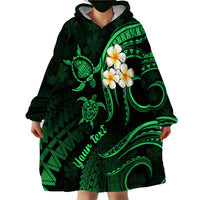 Personalised Lanai Hawaii Wearable Blanket Hoodie Polynesian Tattoo and Pacific Plumeria Green Vibe LT9 - Polynesian Pride