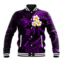 Personalised Lanai Hawaii Baseball Jacket Polynesian Tattoo and Pacific Plumeria Purple Vibe LT9 Unisex Purple - Polynesian Pride