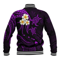 Personalised Lanai Hawaii Baseball Jacket Polynesian Tattoo and Pacific Plumeria Purple Vibe LT9 - Polynesian Pride