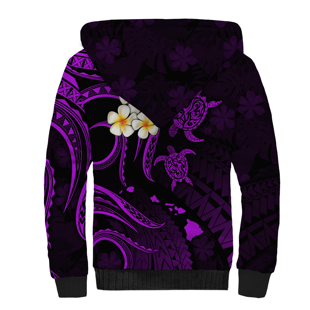 Personalised Lanai Hawaii Sherpa Hoodie Polynesian Tattoo and Pacific Plumeria Purple Vibe LT9 - Polynesian Pride