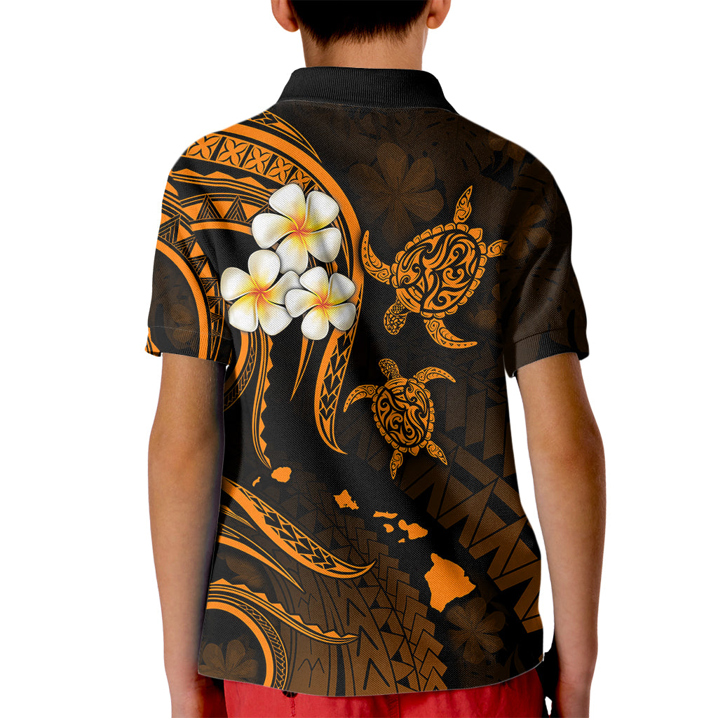 Personalised Kauai Hawaii Kid Polo Shirt Polynesian Tattoo and Pacific Plumeria Gold Vibe LT9 - Polynesian Pride