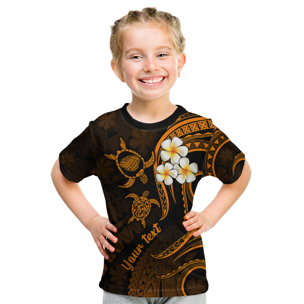 Personalised Kauai Hawaii Kid T Shirt Polynesian Tattoo and Pacific Plumeria Gold Vibe LT9 Gold - Polynesian Pride