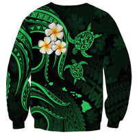 Personalised Kauai Hawaii Sweatshirt Polynesian Tattoo and Pacific Plumeria Green Vibe LT9 - Polynesian Pride