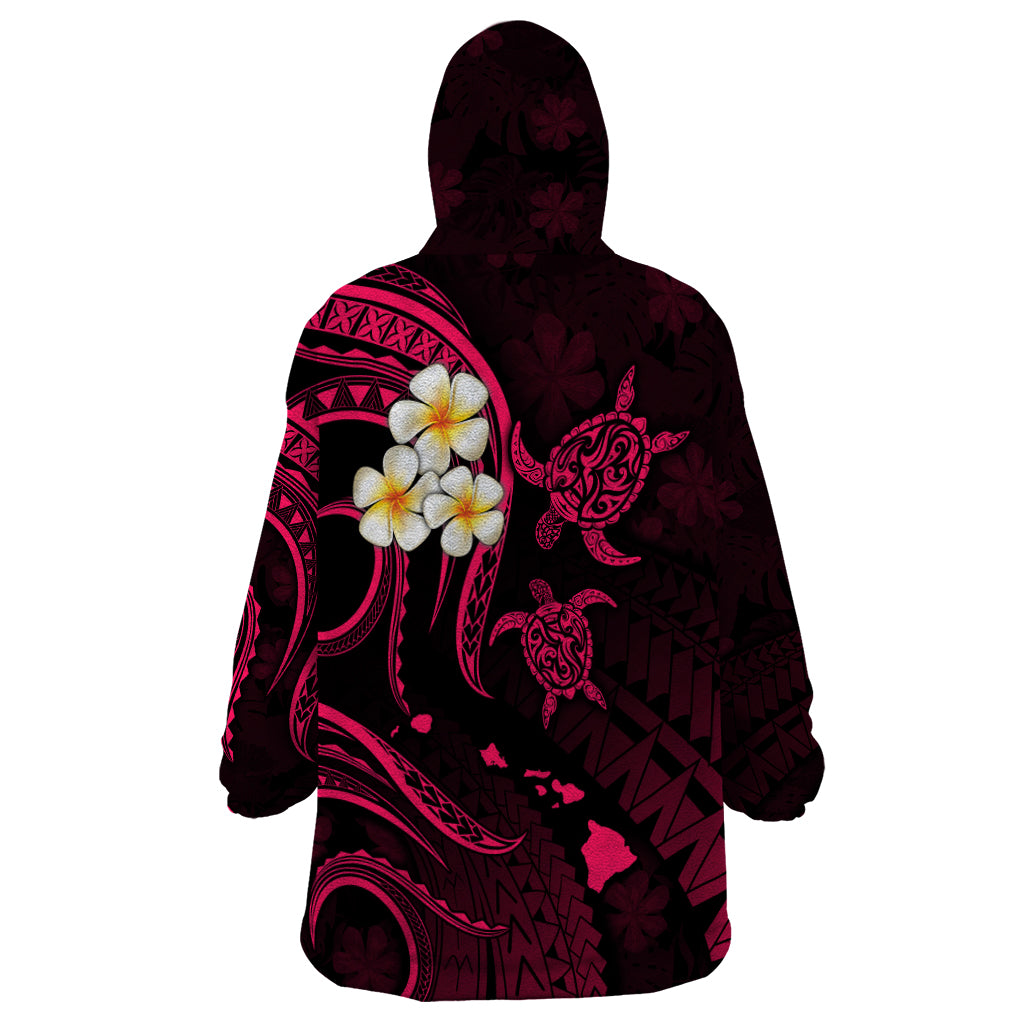 Personalised Kauai Hawaii Wearable Blanket Hoodie Polynesian Tattoo and Pacific Plumeria Pink Vibe LT9 - Polynesian Pride
