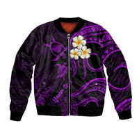 Personalised Kauai Hawaii Bomber Jacket Polynesian Tattoo and Pacific Plumeria Purple Vibe LT9 Unisex Purple - Polynesian Pride