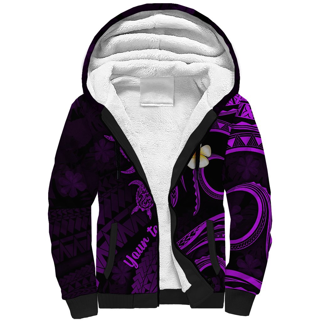 Personalised Kauai Hawaii Sherpa Hoodie Polynesian Tattoo and Pacific Plumeria Purple Vibe LT9 Unisex Purple - Polynesian Pride