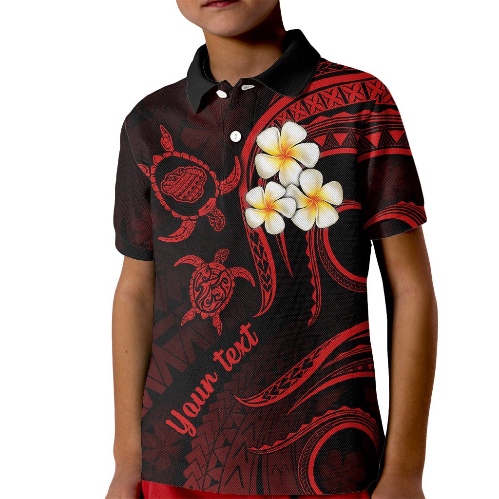 Personalised Kauai Hawaii Kid Polo Shirt Polynesian Tattoo and Pacific Plumeria Red Vibe LT9 Kid Red - Polynesian Pride