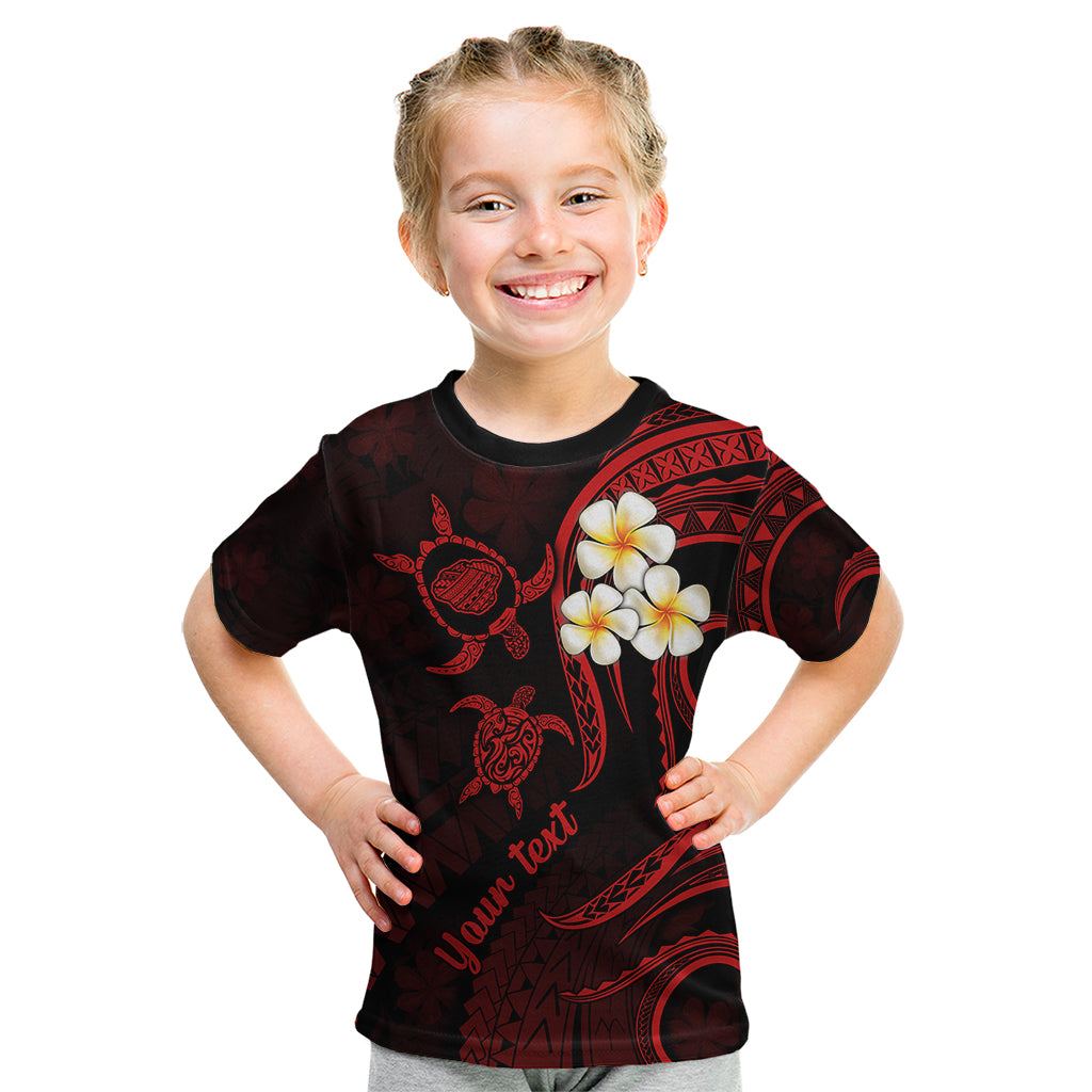Personalised Kauai Hawaii Kid T Shirt Polynesian Tattoo and Pacific Plumeria Red Vibe LT9 Red - Polynesian Pride