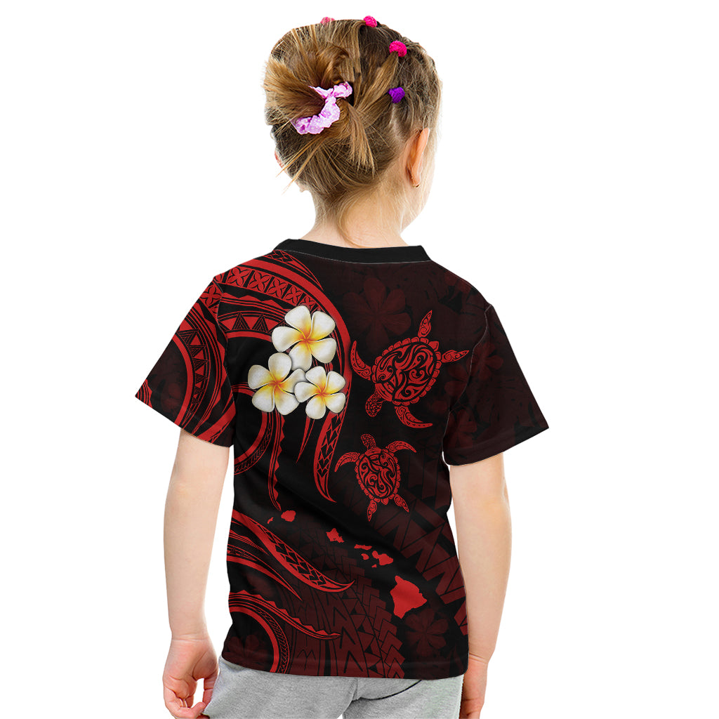 Personalised Kauai Hawaii Kid T Shirt Polynesian Tattoo and Pacific Plumeria Red Vibe LT9 - Polynesian Pride