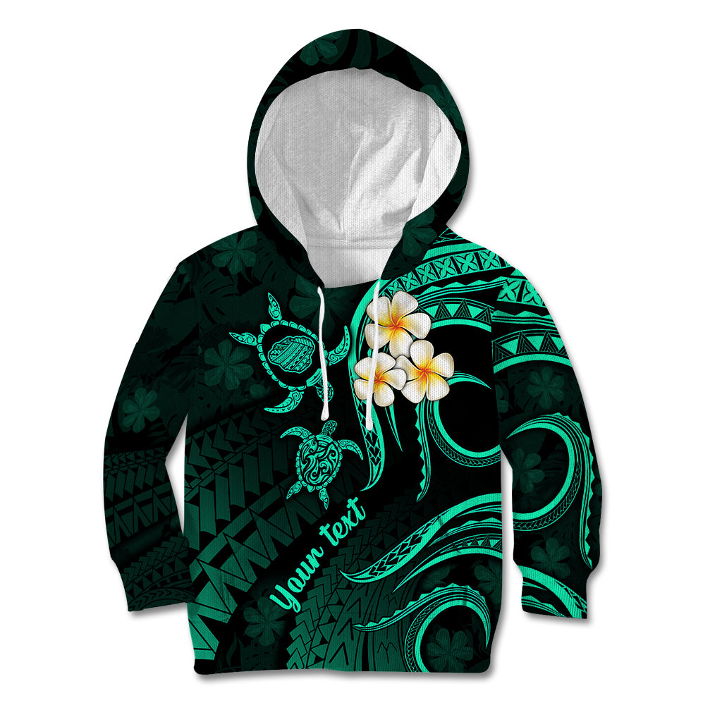 Personalised Kauai Hawaii Kid Hoodie Polynesian Tattoo and Pacific Plumeria Turquoise Vibe LT9 Hoodie Turquoise - Polynesian Pride