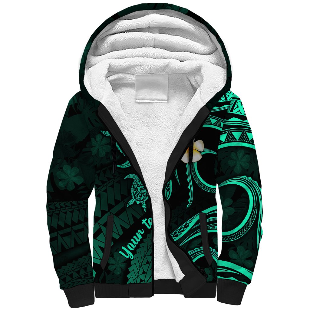 Personalised Kauai Hawaii Sherpa Hoodie Polynesian Tattoo and Pacific Plumeria Turquoise Vibe LT9 Unisex Turquoise - Polynesian Pride