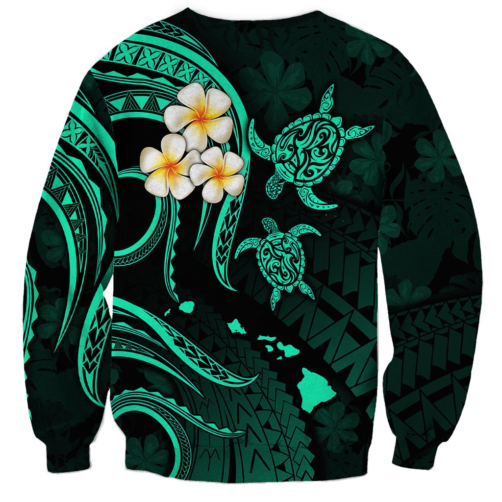 Personalised Kauai Hawaii Sweatshirt Polynesian Tattoo and Pacific Plumeria Turquoise Vibe LT9 - Polynesian Pride
