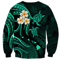 Personalised Kauai Hawaii Sweatshirt Polynesian Tattoo and Pacific Plumeria Turquoise Vibe LT9 - Polynesian Pride