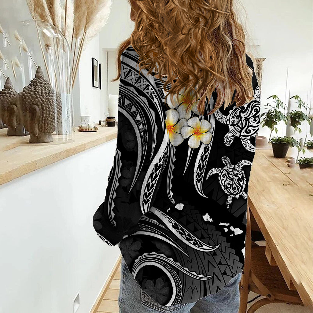 Personalised Kauai Hawaii Women Casual Shirt Polynesian Tattoo and Pacific Plumeria White Vibe LT9 - Polynesian Pride