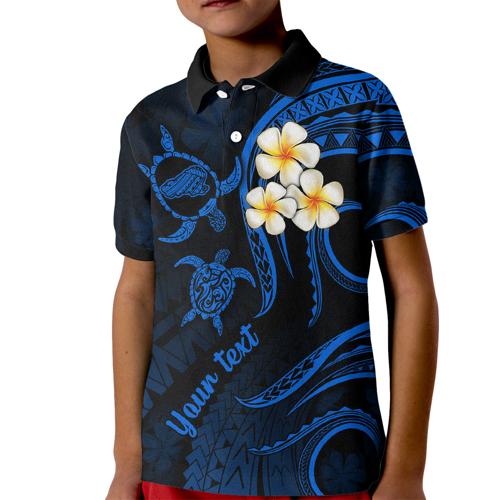Personalised Kahoolawe Hawaii Kid Polo Shirt Polynesian Tattoo and Pacific Plumeria Blue Vibe LT9 Kid Blue - Polynesian Pride