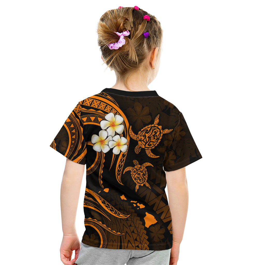 Personalised Kahoolawe Hawaii Kid T Shirt Polynesian Tattoo and Pacific Plumeria Gold Vibe LT9 - Polynesian Pride