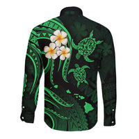 Personalised Kahoolawe Hawaii Long Sleeve Button Shirt Polynesian Tattoo and Pacific Plumeria Green Vibe LT9 - Polynesian Pride