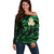 Personalised Kahoolawe Hawaii Off Shoulder Sweater Polynesian Tattoo and Pacific Plumeria Green Vibe LT9 Women Green - Polynesian Pride
