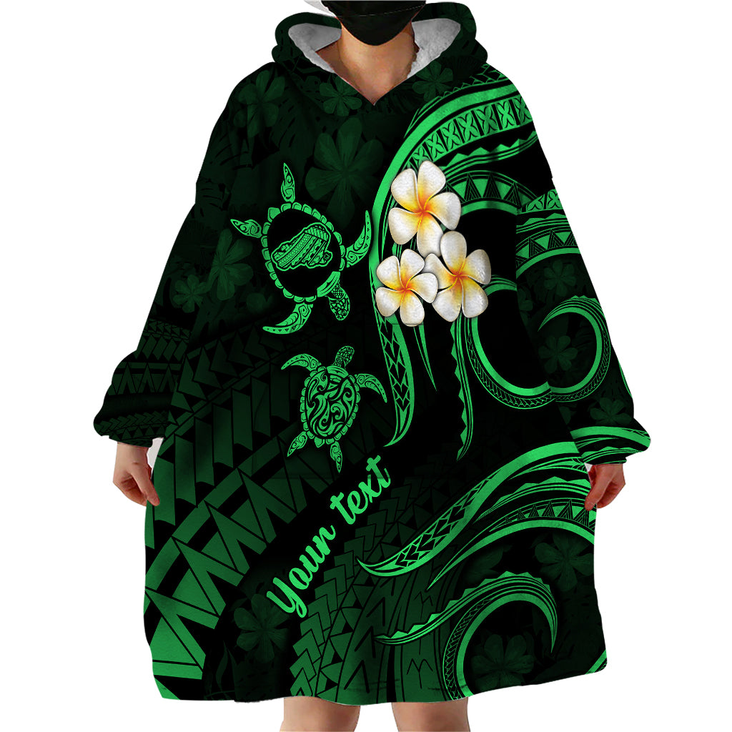 Personalised Kahoolawe Hawaii Wearable Blanket Hoodie Polynesian Tattoo and Pacific Plumeria Green Vibe LT9 - Polynesian Pride