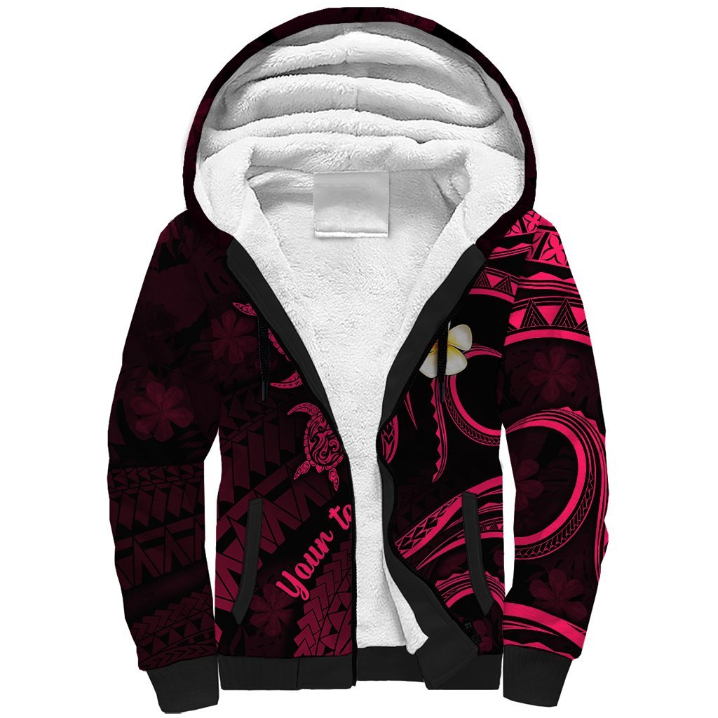 Personalised Kahoolawe Hawaii Sherpa Hoodie Polynesian Tattoo and Pacific Plumeria Pink Vibe LT9 Unisex Pink - Polynesian Pride