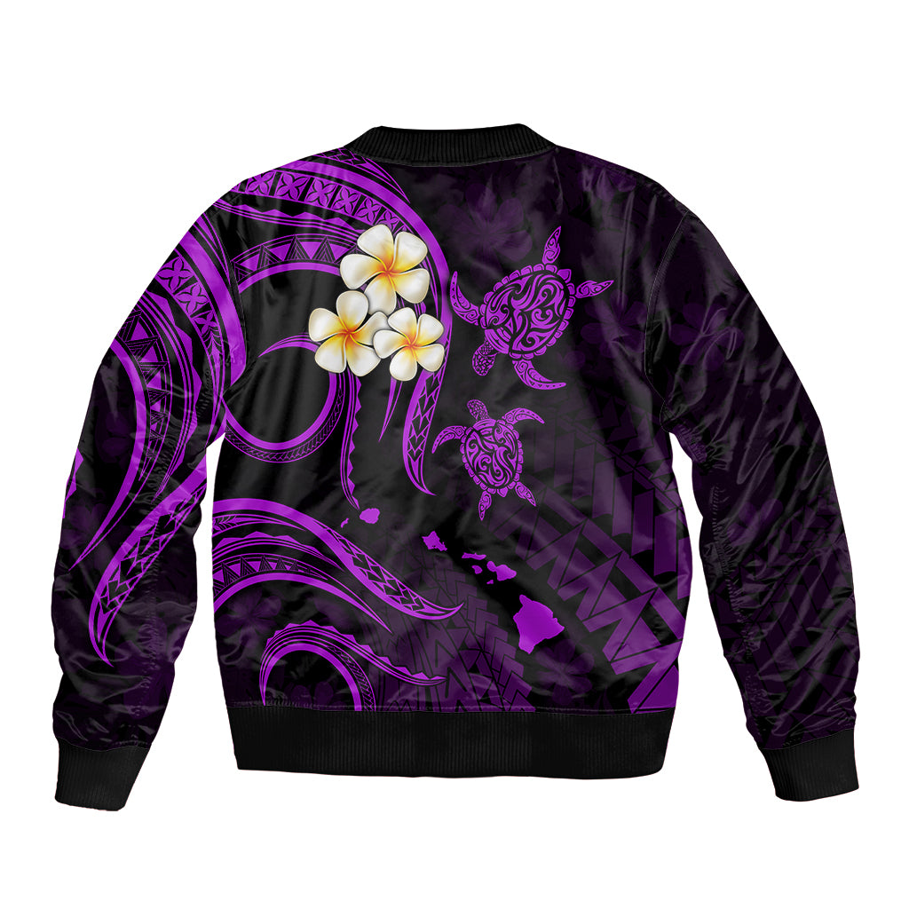 Personalised Kahoolawe Hawaii Bomber Jacket Polynesian Tattoo and Pacific Plumeria Purple Vibe LT9 - Polynesian Pride