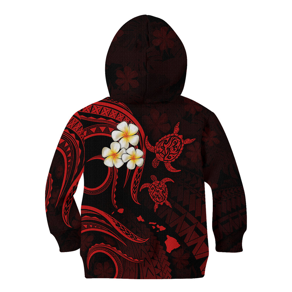 Personalised Kahoolawe Hawaii Kid Hoodie Polynesian Tattoo and Pacific Plumeria Red Vibe LT9 - Polynesian Pride