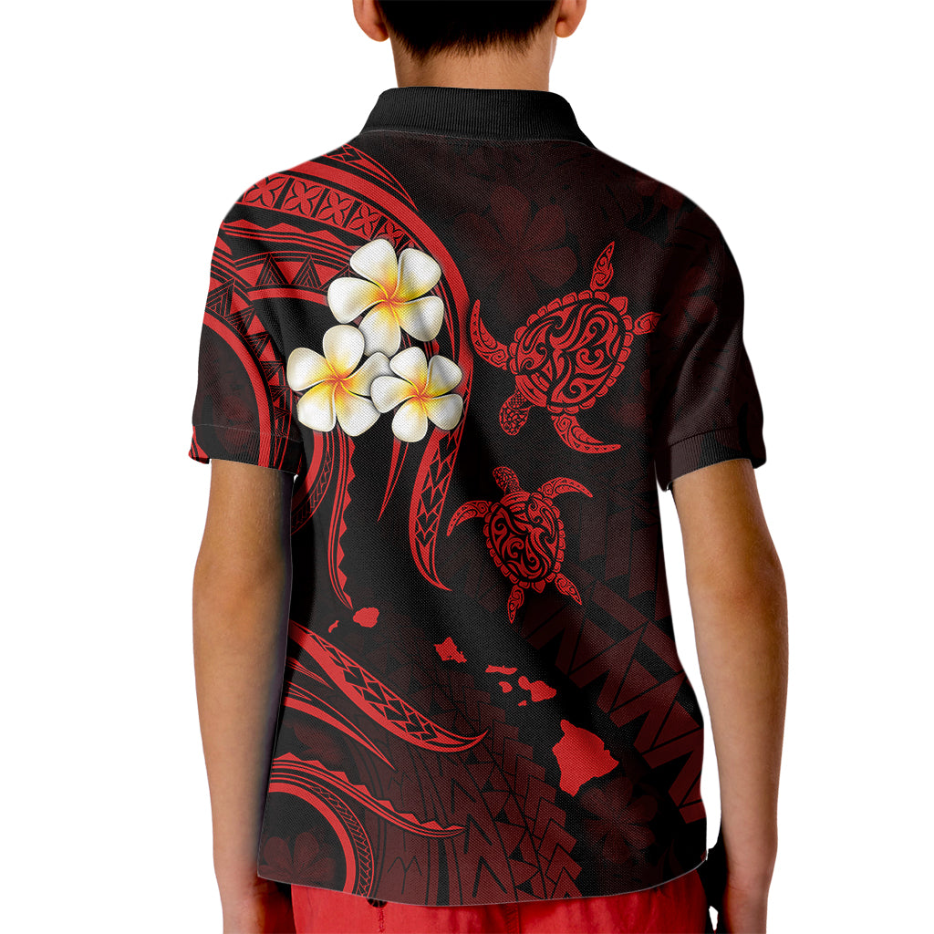 Personalised Kahoolawe Hawaii Kid Polo Shirt Polynesian Tattoo and Pacific Plumeria Red Vibe LT9 - Polynesian Pride