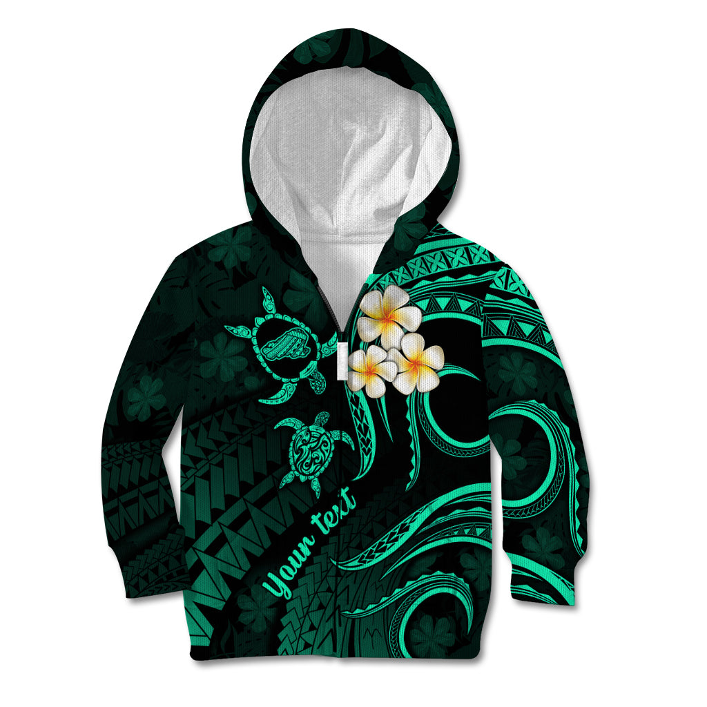 Personalised Kahoolawe Hawaii Kid Hoodie Polynesian Tattoo and Pacific Plumeria Turquoise Vibe LT9 Zip Hoodie Turquoise - Polynesian Pride