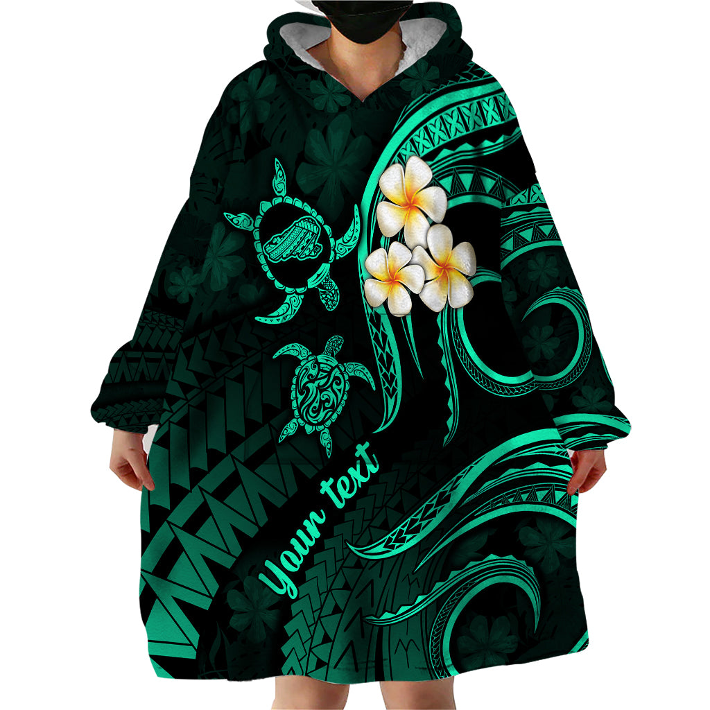 Personalised Kahoolawe Hawaii Wearable Blanket Hoodie Polynesian Tattoo and Pacific Plumeria Turquoise Vibe LT9 - Polynesian Pride