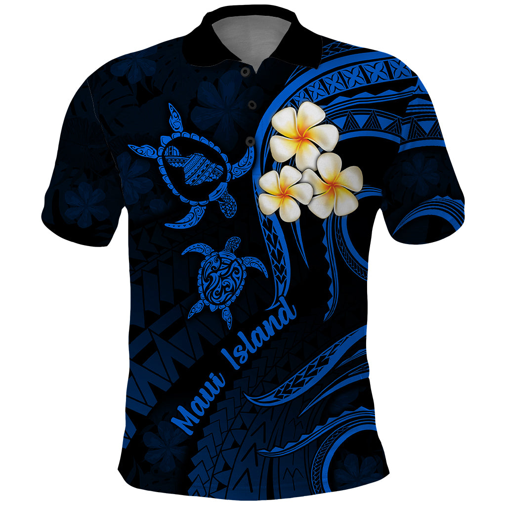 Hawaii Polo Shirt Maui Islands Pacific Plumeria Blue Vibe LT9 Blue - Polynesian Pride