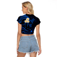 Hawaii Raglan Cropped T Shirt Maui Islands Pacific Plumeria Blue Vibe LT9 - Polynesian Pride