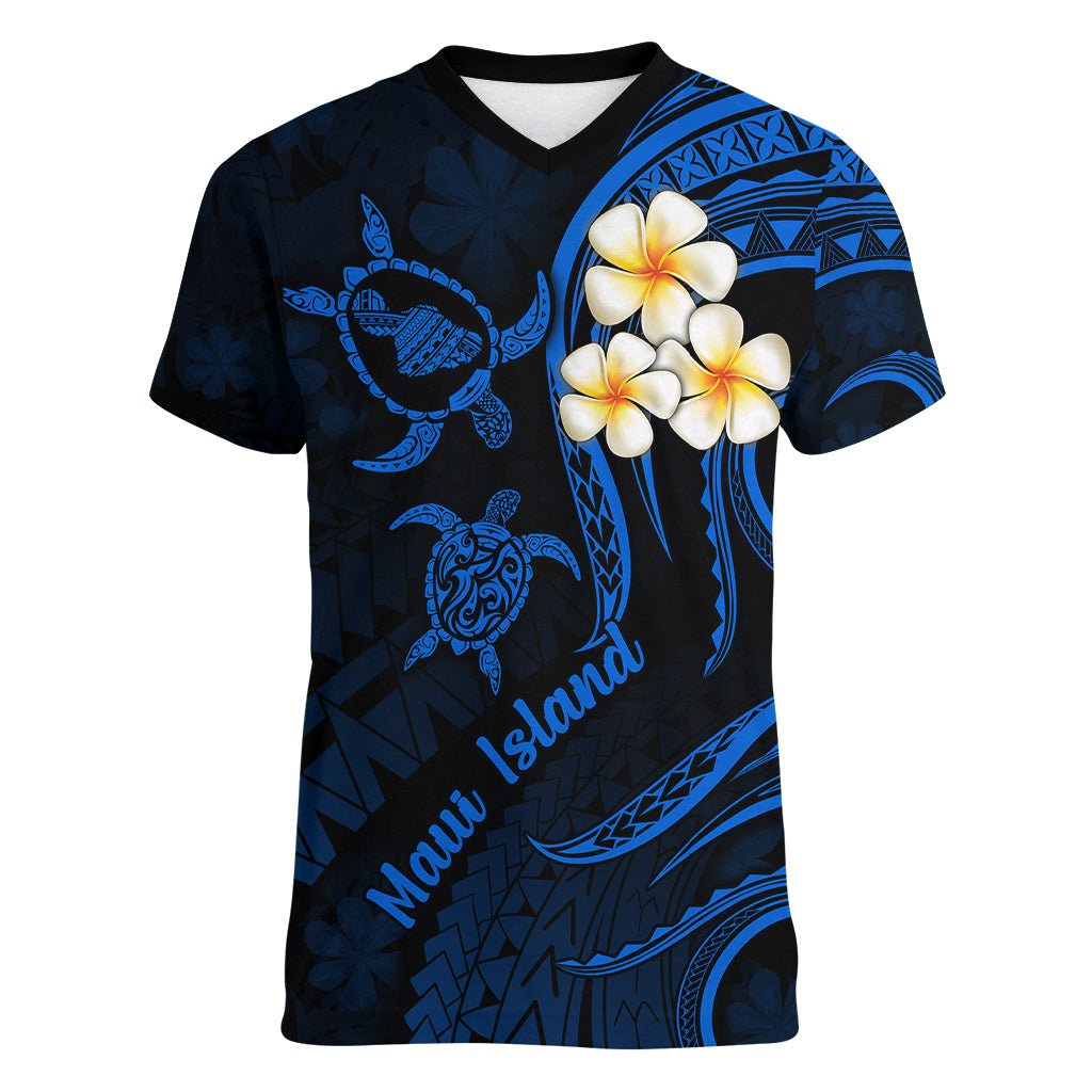 Hawaii Women V Neck T Shirt Maui Islands Pacific Plumeria Blue Vibe LT9 Female Blue - Polynesian Pride
