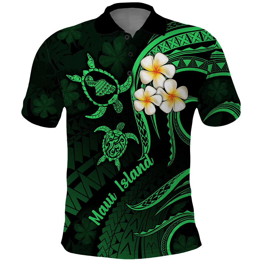 Hawaii Polo Shirt Maui Islands Pacific Plumeria Green Vibe LT9 Green - Polynesian Pride