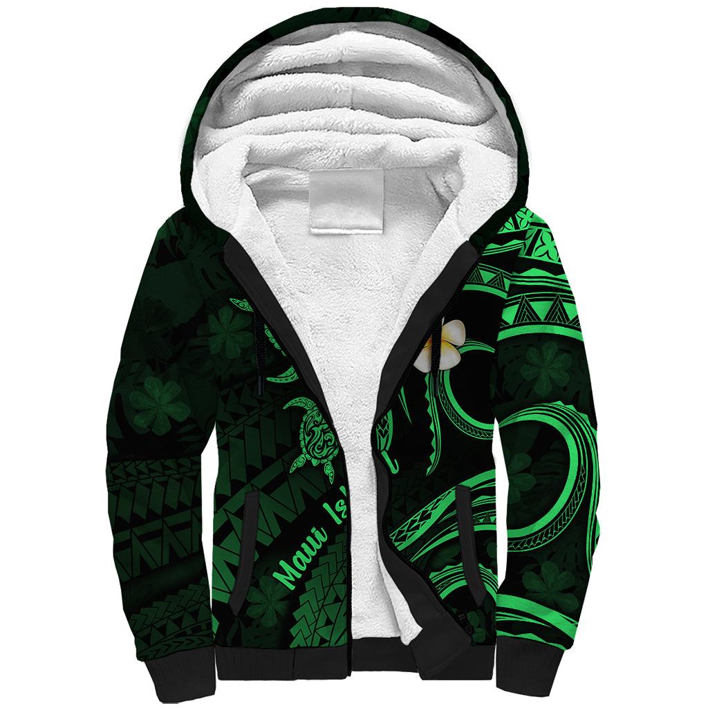 Hawaii Sherpa Hoodie Maui Islands Pacific Plumeria Green Vibe LT9 Unisex Green - Polynesian Pride