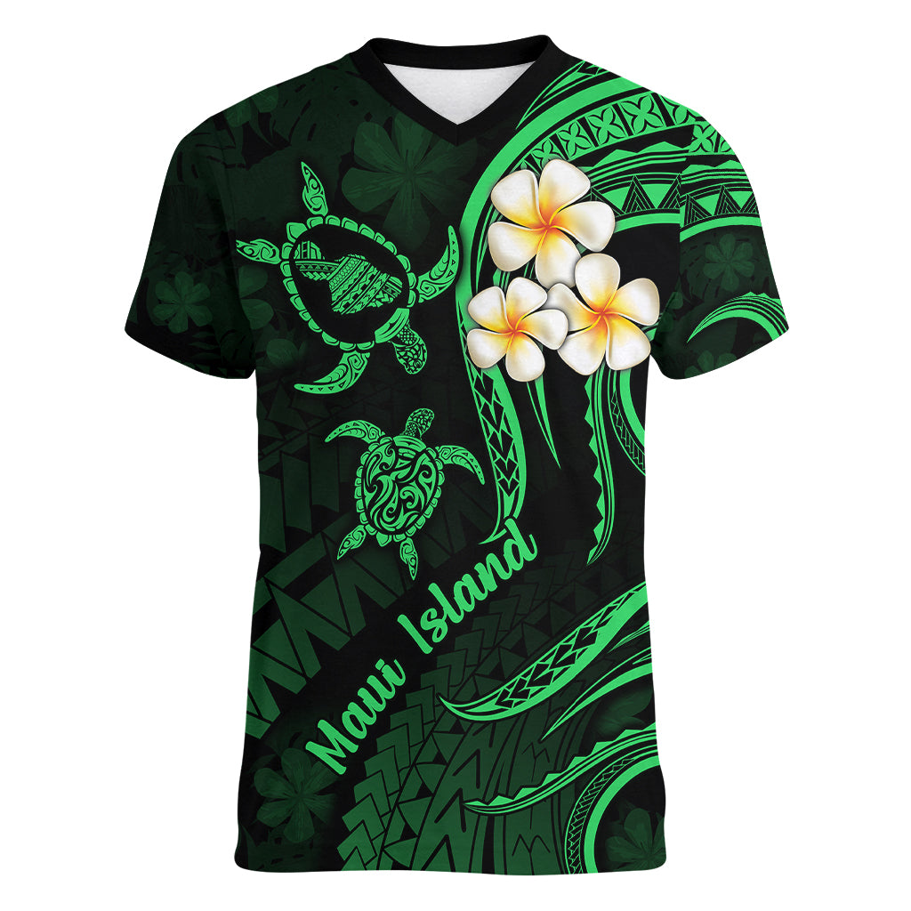 Hawaii Women V Neck T Shirt Maui Islands Pacific Plumeria Green Vibe LT9 Female Green - Polynesian Pride