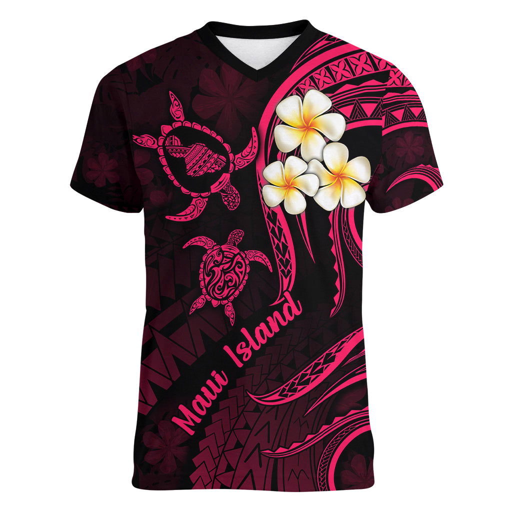 Hawaii Women V Neck T Shirt Maui Islands Pacific Plumeria Pink Vibe LT9 Female Pink - Polynesian Pride