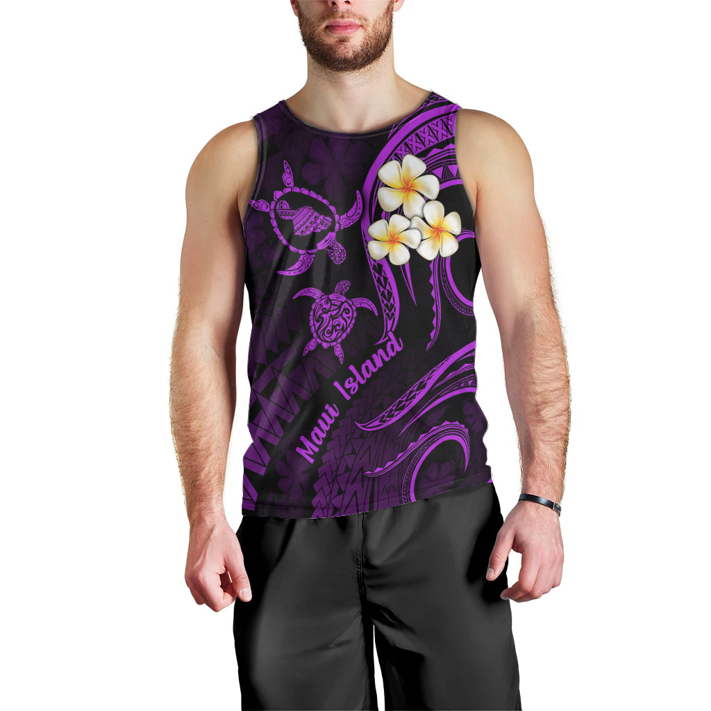 Hawaii Men Tank Top Maui Islands Pacific Plumeria Purple Vibe LT9 - Polynesian Pride