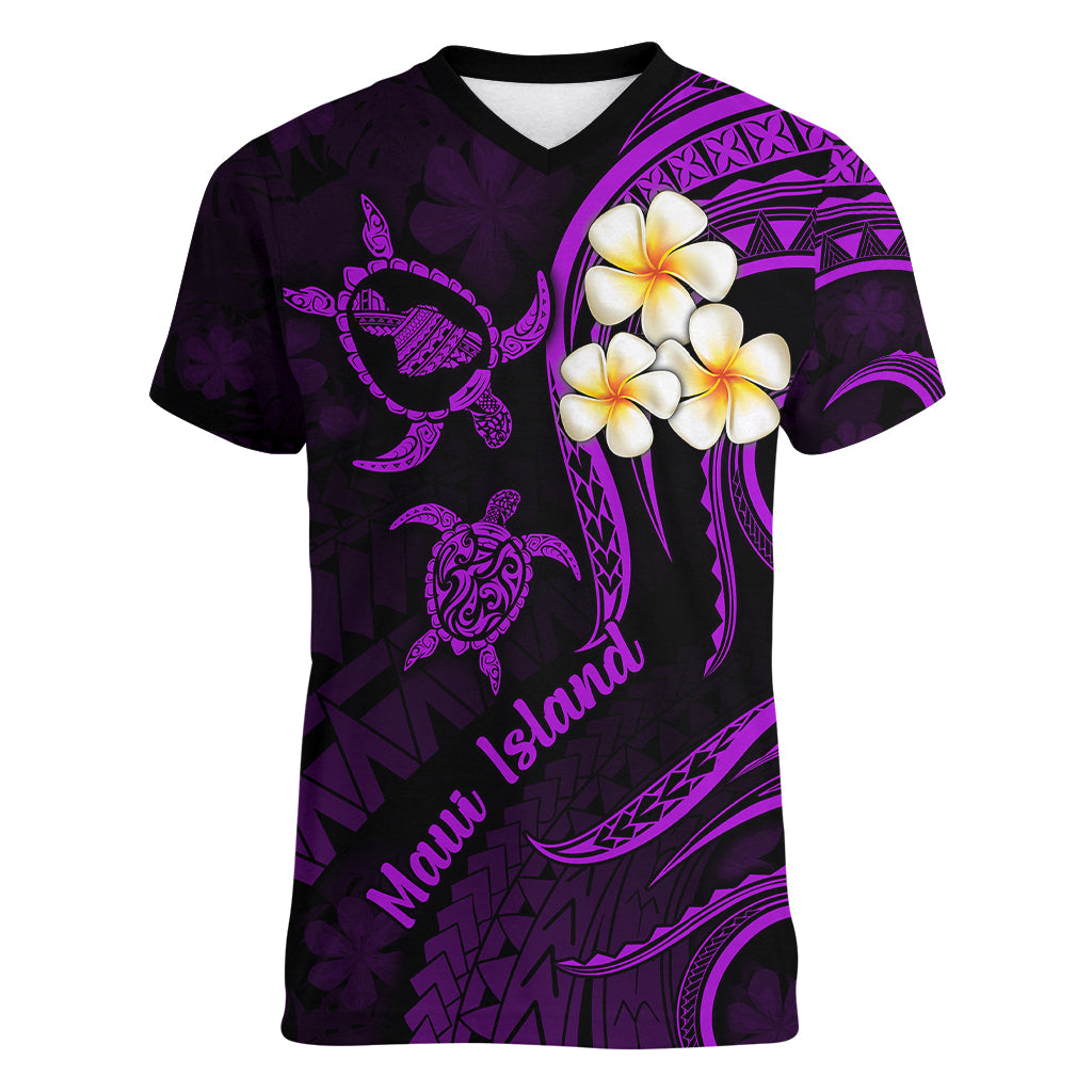 Hawaii Women V Neck T Shirt Maui Islands Pacific Plumeria Purple Vibe LT9 Female Purple - Polynesian Pride