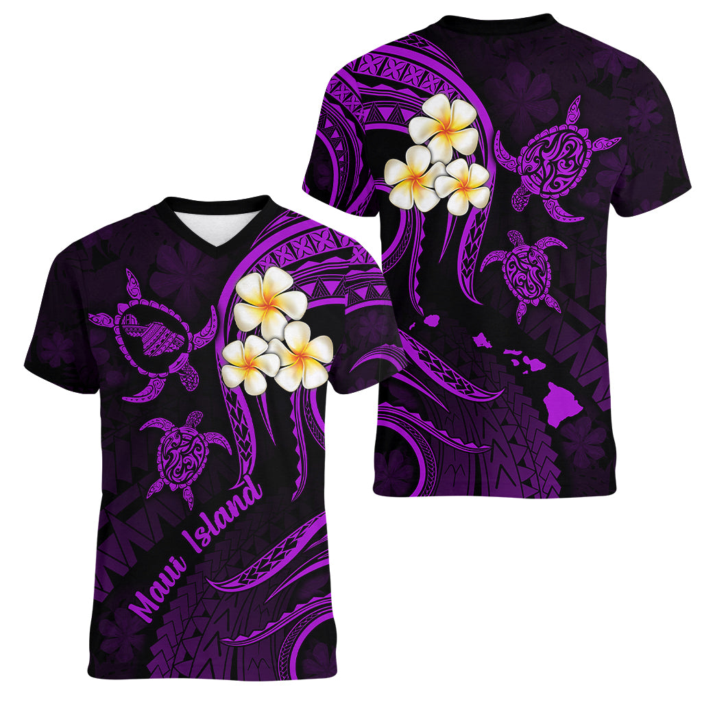 Hawaii Women V Neck T Shirt Maui Islands Pacific Plumeria Purple Vibe LT9 - Polynesian Pride