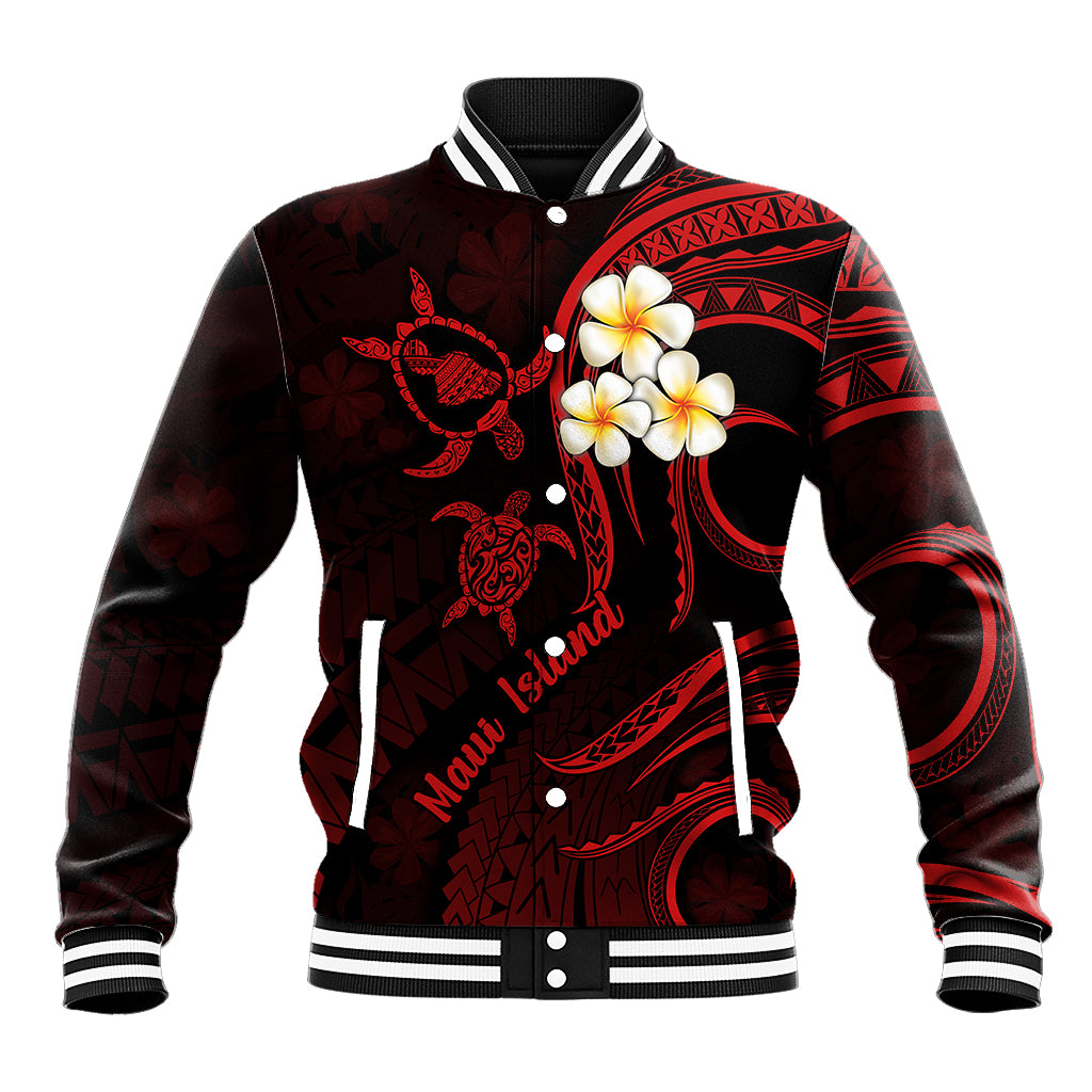Hawaii Baseball Jacket Maui Islands Pacific Plumeria Red Vibe LT9 Unisex Red - Polynesian Pride