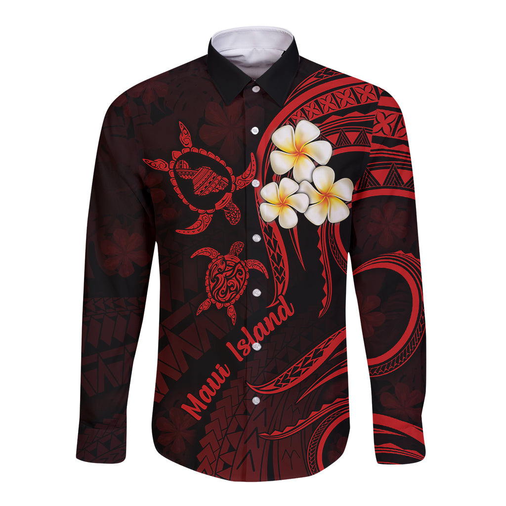 Hawaii Long Sleeve Button Shirt Maui Islands Pacific Plumeria Red Vibe LT9 Unisex Red - Polynesian Pride