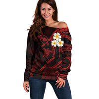 Hawaii Off Shoulder Sweater Maui Islands Pacific Plumeria Red Vibe LT9 Women Red - Polynesian Pride