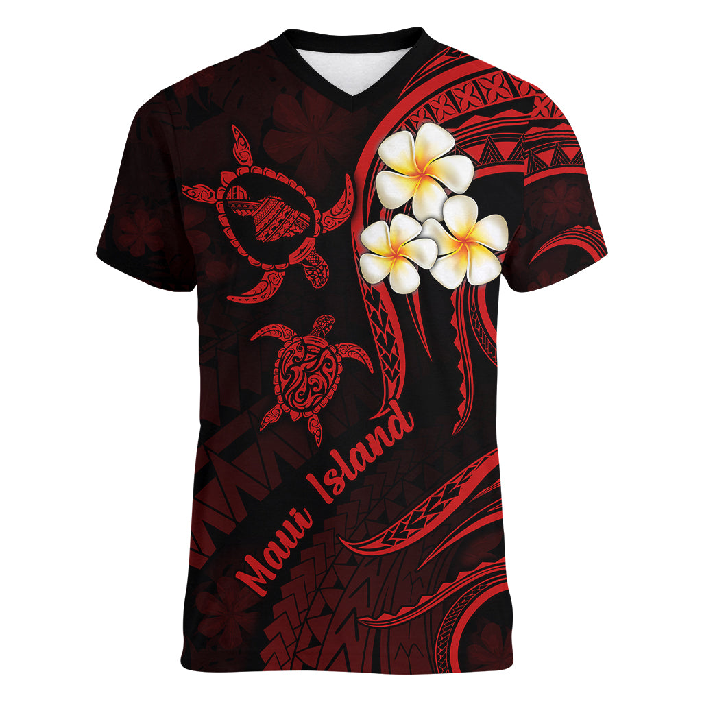 Hawaii Women V Neck T Shirt Maui Islands Pacific Plumeria Red Vibe LT9 Female Red - Polynesian Pride