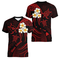 Hawaii Women V Neck T Shirt Maui Islands Pacific Plumeria Red Vibe LT9 - Polynesian Pride