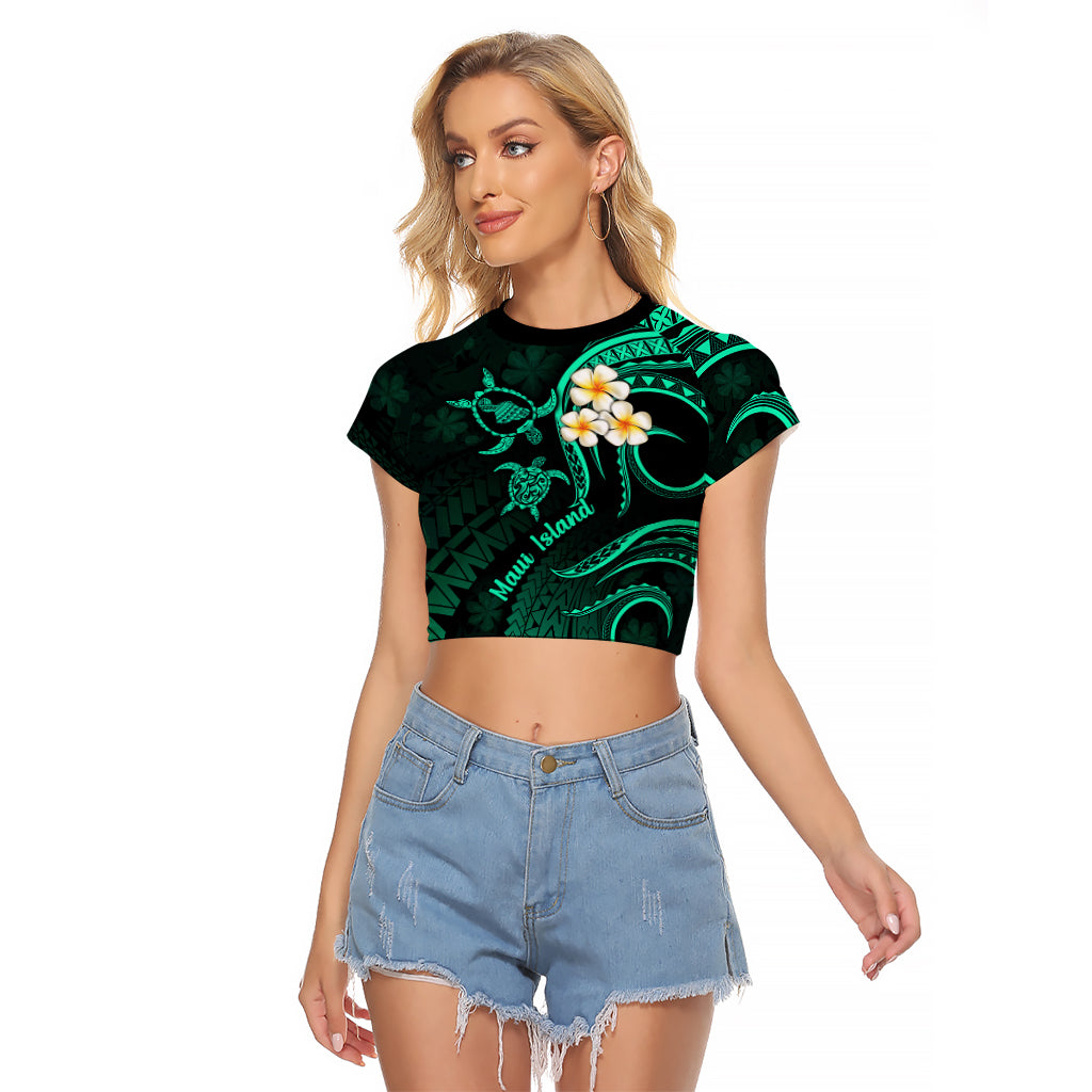 Hawaii Raglan Cropped T Shirt Maui Islands Pacific Plumeria Turquoise Vibe LT9 Female Turquoise - Polynesian Pride