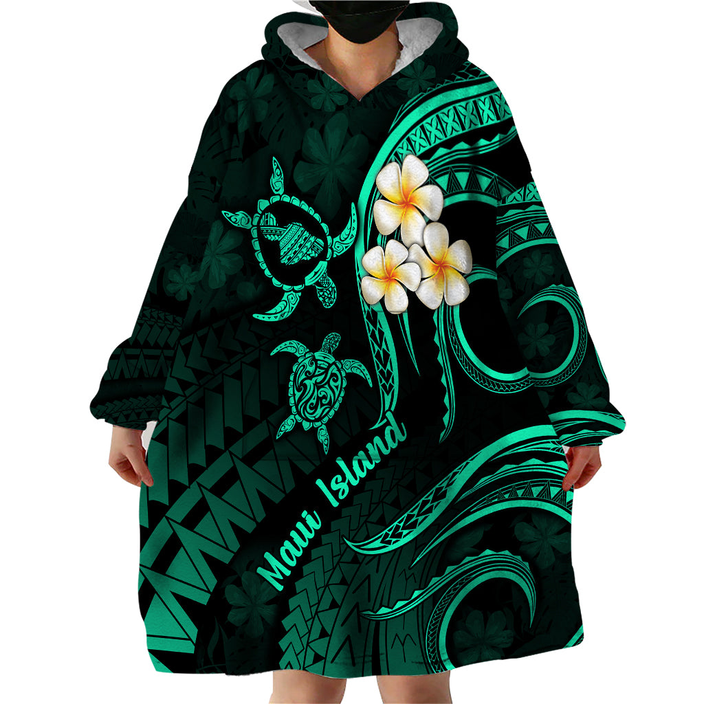 Hawaii Wearable Blanket Hoodie Maui Islands Pacific Plumeria Turquoise Vibe LT9 - Polynesian Pride